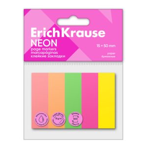 Notes adeziv ErichKrause neon 15x50mm, 500 foi, 5 culori