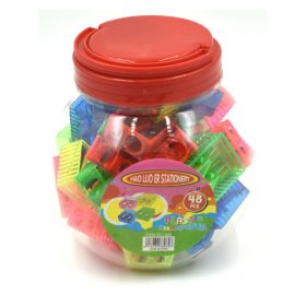 Set de ascutitori din plastic, cu doua gauri, 48 buc/ borcan