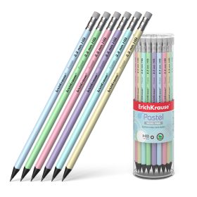 Creion grafit  ErichKrause cu guma rotund Pastel , 42/cutie