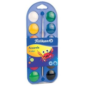 Acuarela 2 în 1 Pelikan, tip pastilă, 12 culori + paletă pictură + pensulă