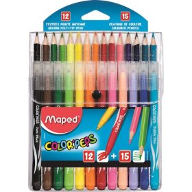 Set creioane coloriaj Maped Color'peps (15 creioane colorate Color'peps + 12 carioci Color'peps jungle)