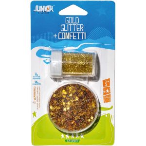 Sclipici Junior, auriu + confetti, blister