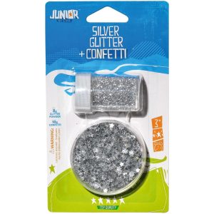 Sclipici Junior, argintiu + confetti, blister