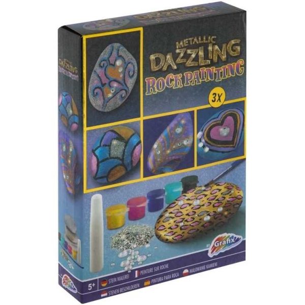 Rock Painting Metallic Dazzling - 3 pietre+5 culori ,Grafix,pictura piatra