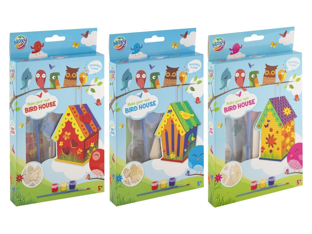 Mini casuta lemn pasari+3 guase+pensula Grafix 3 Mini casuta lemn pasari+3 guase+pensula Grafix