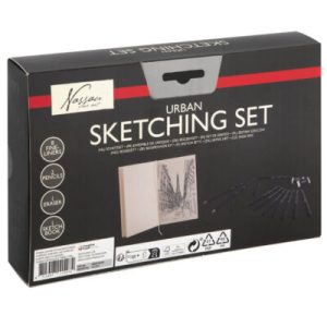 Set de schite urban Nassau Fine Art 12 piese cu linere creioane grafit si caiet de schite 1 400x400 1