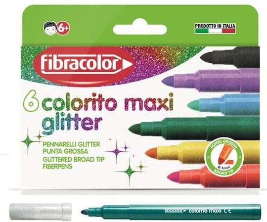 Carioca Fibracolor  Colorito Maxi Glitter, 6 culori