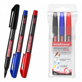 Set 3 marker permanent ErichKrause P-70 negru , albastru , red