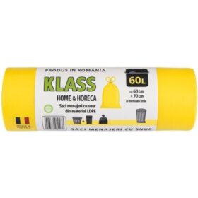 Saci menajeri cu snur galbeni 60L/15 buc rola , Klass