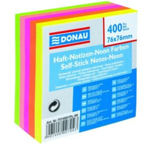 Cub notite adezive DONAU, 76 x 76 mm, 400 file, culori neon