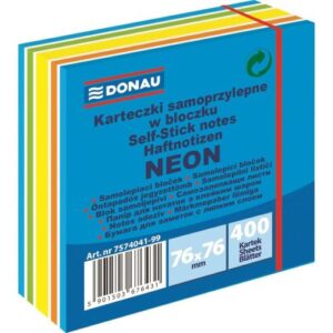 Cub notite adezive DONAU, 76 x 76 mm, 400 file, albastru mixat, 5 culori neon/pastel