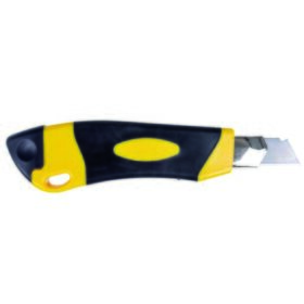 Cutter profesional OFFICE Products, lama de 18 mm, maner cauciucat, rezervor pt lame, galben/negru
