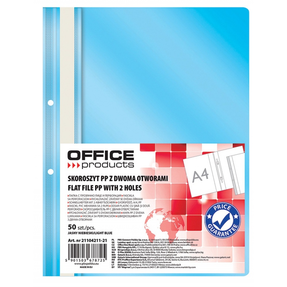 Dosar din plastic cu sina si doua perforatii OFFICE Products, 100/170 microni, Albastru Deschis 3 Dosar din plastic cu sina si doua perforatii OFFICE Products, 100/170 microni, Albastru Deschis