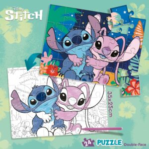 puzzle cu doua fete lisciani de colorat din 24 piese stitch and angel 33
